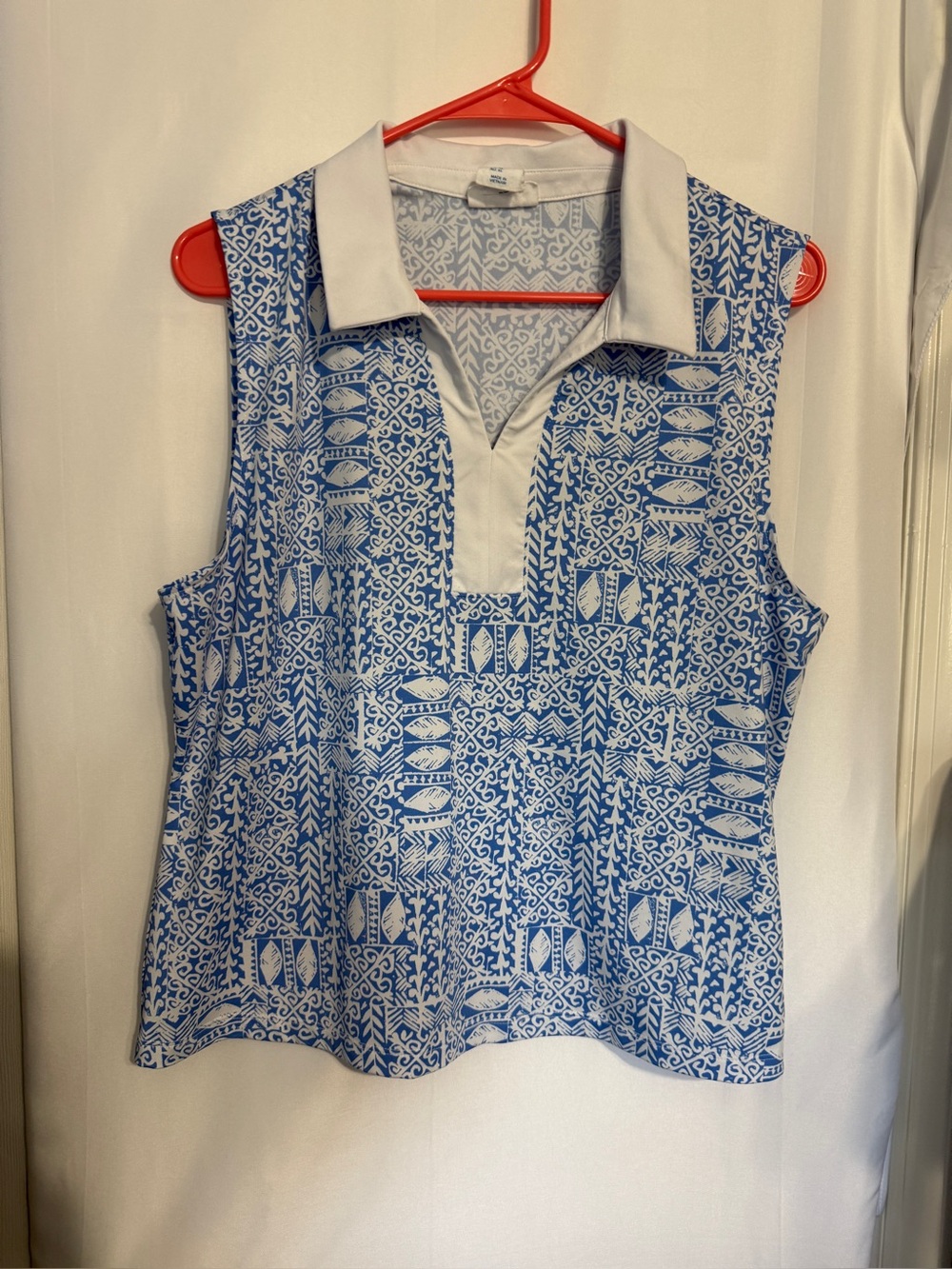 Sigrid Olsen Blue White Sleeveless Polo Top Women’s XL Golf‎ Casual